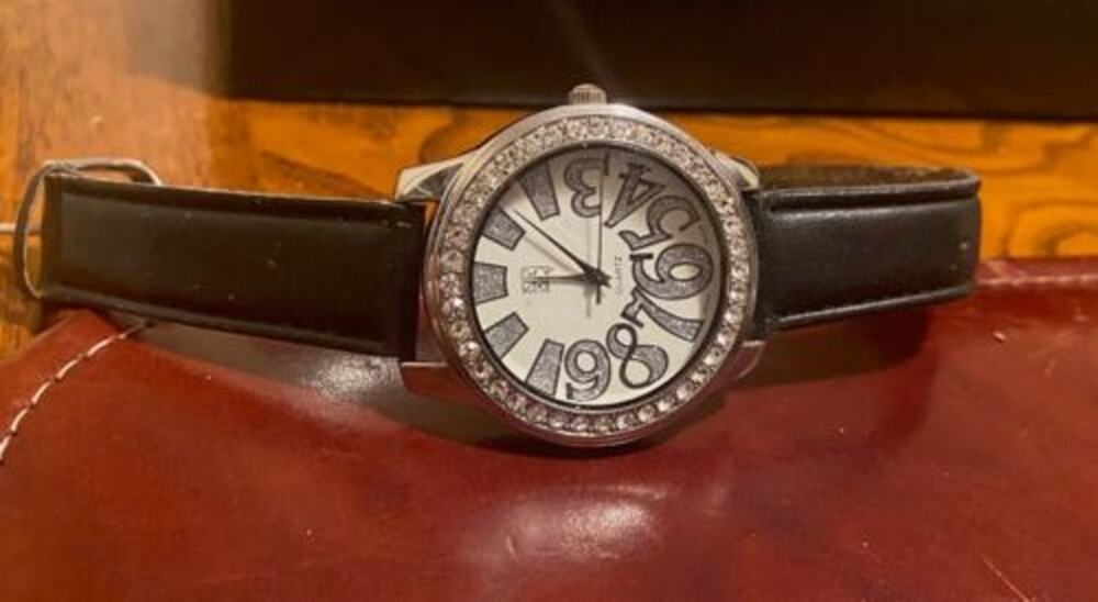 Women's 40mm NY&C Silver Tone Watch, Crystal Accents , Black Leather Band